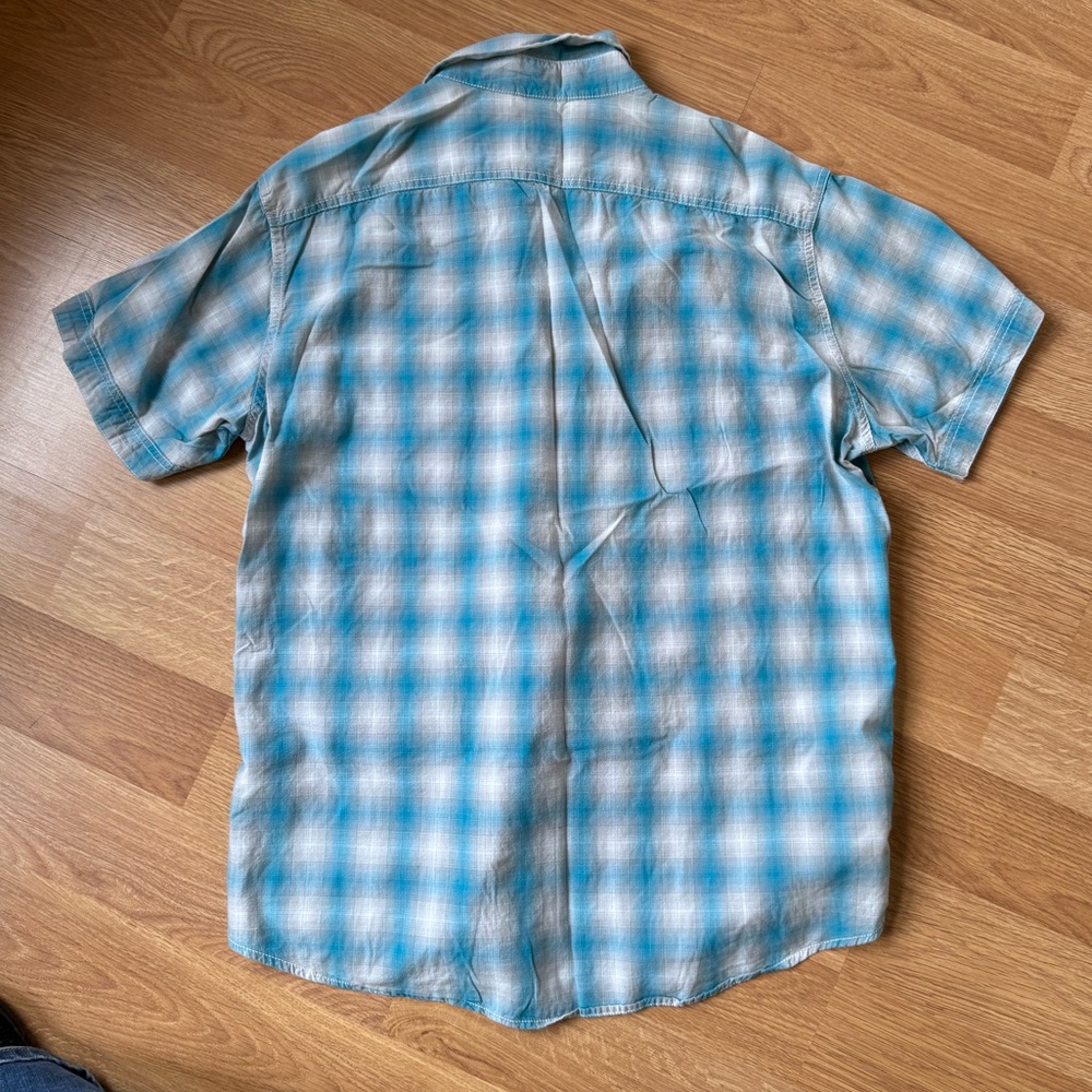 Men's Turquoise‎ Plaid Shirt by J Ferrar. Pearl snaps! XL - Picture 2 of 5